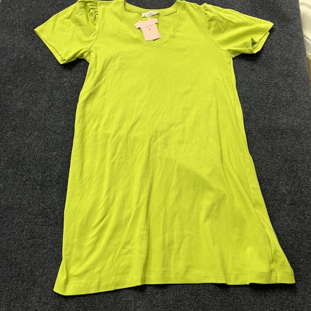Necessitees Dress Womens Medium Lime Green V Neck Short‎ Sleeve Tunic Made USA
